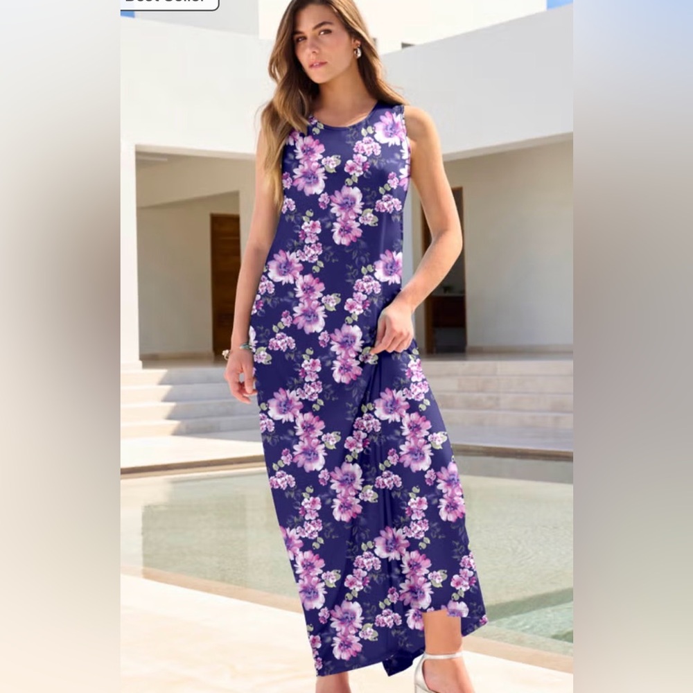 NWOT: size 30/32 soft and stretchy  Sleeveless Maxi Dress. Purple and Pink